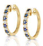 Sapphire 0.71ct And Diamond Hoop Earrings In 9k Gold