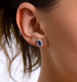 Tanzanite 6 X 4mm And Diamond 18k Yellow Gold Earrings