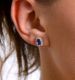 Tanzanite 6 X 4mm And Diamond 18k Yellow Gold Earrings