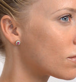 Pink Sapphire 6 X 4mm And Diamond 18k Yellow Gold Earrings Feg28-ru