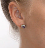 Tanzanite 6 X 4mm And Diamond 18k Gold Earrings