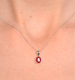 Ruby 7 X 5mm 18k White Gold Pendant Necklace