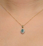 Emerald 6 X 4mm And Diamond 18k Yellow Gold Pendant Necklace