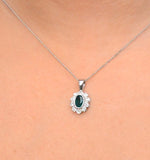 Emerald 6 X 4mm And Diamond 18k White Gold Pendant Necklace Fer26-gy