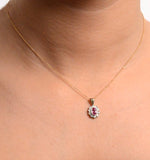 Pink Sapphire 6 X 4mm And 18k Yellow Gold Diamond Pendant Necklace