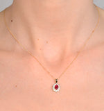 Ruby 6 X 4mm And Diamond 18k Yellow Gold Pendant Necklace Fer26-t