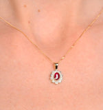 Ruby 6 X 4mm And Diamond 18k Yellow Gold Pendant Necklace Fer26-t