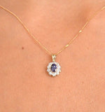 Tanzanite 6 X 4mm And Diamond 18k Yellow Gold Pendant Necklace