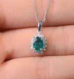 Emerald 0.80ct And Diamond 18k White Gold Pendant Necklace
