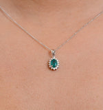 Emerald 0.80ct And Diamond 18k White Gold Pendant Necklace