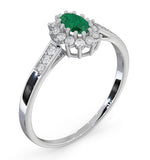Emerald 5 X 3mm And Diamond 18k White Gold Ring