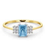 Blue Topaz 6 X 4mm And Diamond Ring 9k Yellow Gold