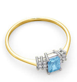 Blue Topaz 6 X 4mm And Diamond Ring 9k Yellow Gold