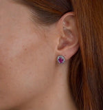 Pink Sapphire 7 X 5mm And Diamond 18k White Gold Earrings