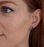 Pink Sapphire 7 X 5mm And Diamond 18k White Gold Earrings
