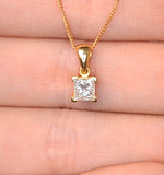 18k Gold Princess Cut Diamond Pendant Necklace 0.50ct H/si