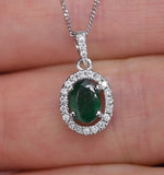 Emerald 0.70ct And Diamond 18k White Gold Pendant Necklace