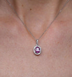 Pink Sapphire 7 X 5mm And Diamond 18k White Gold Pendant Necklace
