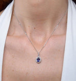 Tanzanite 7 X 5mm And Diamond 18k White Gold Pendant Necklace