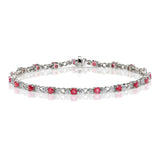 9k White Gold Diamond And Ruby Claw Set Link Bracelet