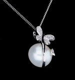 Button Pearl And Diamond Stellato Pendant Necklace In 9k White Gold