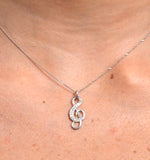 9k White Gold 0.10ct Diamond Treble Clef Music Pendant Necklace