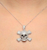 Black Diamond And Diamond 9k White Gold Skull And Crossbone Pendant