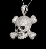 Black Diamond And Diamond 9k White Gold Skull And Crossbone Pendant