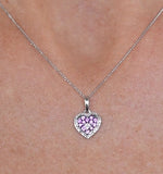 Pink Sapphire Diamond Stellato Heart Pendant Necklace 9k White Gold