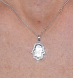 Stellato Diamond Hamsa Pendant Necklace 0.13ct In 9k White Gold