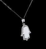 Stellato Diamond Hamsa Pendant Necklace 0.13ct In 9k White Gold