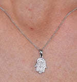 Stellato Diamond Hamsa Pendant Necklace 0.13ct 9k In White Gold
