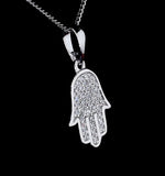 Stellato Diamond Hamsa Pendant Necklace 0.13ct 9k In White Gold