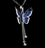 Stellato Sapphire Diamond Butterfly Pendant Necklace 9k White Gold