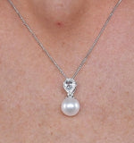 Pearl And Blue Topaz And Diamond Pendant Necklace In 9k White Gold
