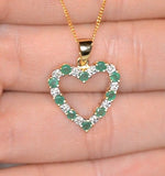 Emerald 0.54ct And Diamond 9k Yellow Gold Heart Pendant Necklace