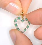 Emerald 0.54ct And Diamond 9k Yellow Gold Heart Pendant Necklace