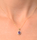 Amethyst 7 X 5mm And Diamond 9k Gold Pendant Necklace