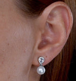 7.5mm Pearl Blue Topaz And Diamond Stellato Earrings In 9k White Gold