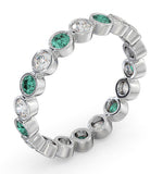 Emerald 0.70ct And H/si Diamond 18kw Gold Eternity Ring