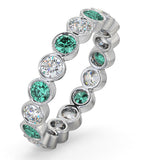 Emerald 1.10ct And H/si Diamond 18kw Gold Eternity Ring