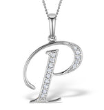 9k White Gold Diamond Initial 'p' Necklace 0.05ct