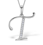 9k White Gold Diamond Initial 't' Necklace 0.05ct