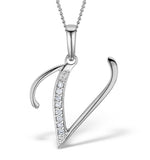 9k White Gold Diamond Initial 'v' Necklace 0.05ct