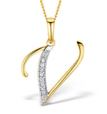 9k Gold Diamond Initial 'v' Necklace 0.05ct