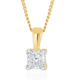 0.50ct Lab Diamond Princess Cut Solitaire Necklace In 9k Gold