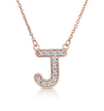 Initial 'j' Necklace Diamond Encrusted Pave Set In 9k Rose Gold