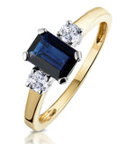 Sapphire 7 X 5mm And Diamond 18k Gold Ring  N3925