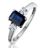 Sapphire 7 X 5mm And Diamond 18k White Gold Ring
