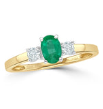 Emerald 6 X 4mm And Diamond 18k Gold Ring  N4314
